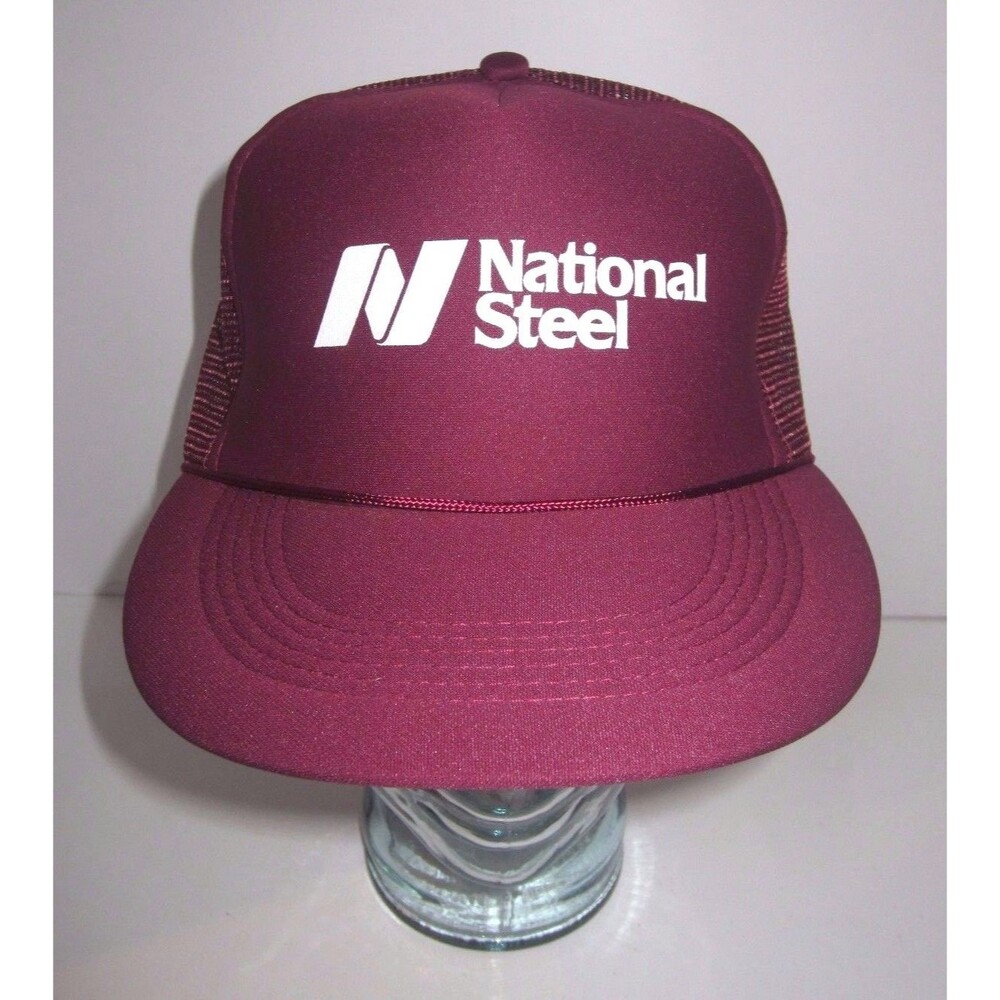Vintage National Steel Trucker Hat - Mesh Snapback - Braided Cord